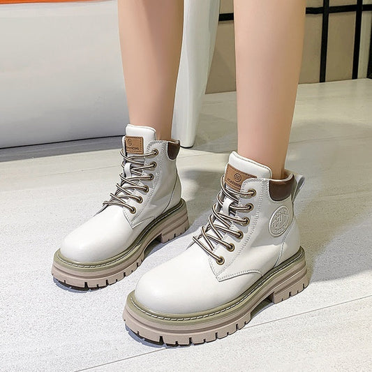 Genuine Leather Elevator Martin Boots Women's Thick Bottom All-matching CJ