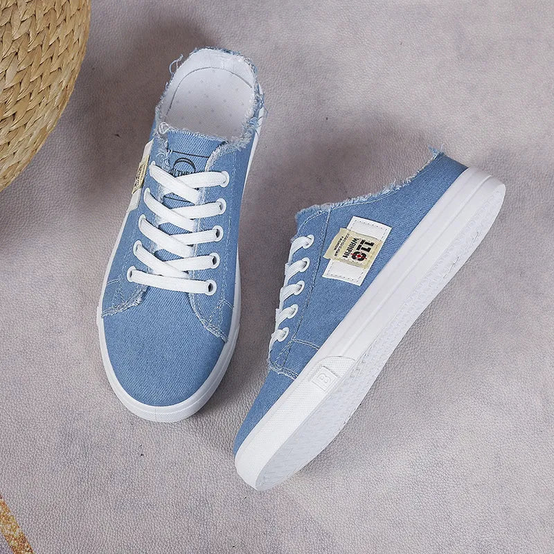Frayed Hem Lace Up Canvas Sneakers  Sneakers