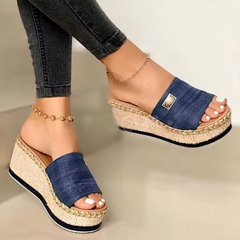 Puimentiua Platform Wedges Slippers Women Sandals New Female Shoes Fashion Heeled Shoes Casual Summer Slides Slippers Women  casual slippers