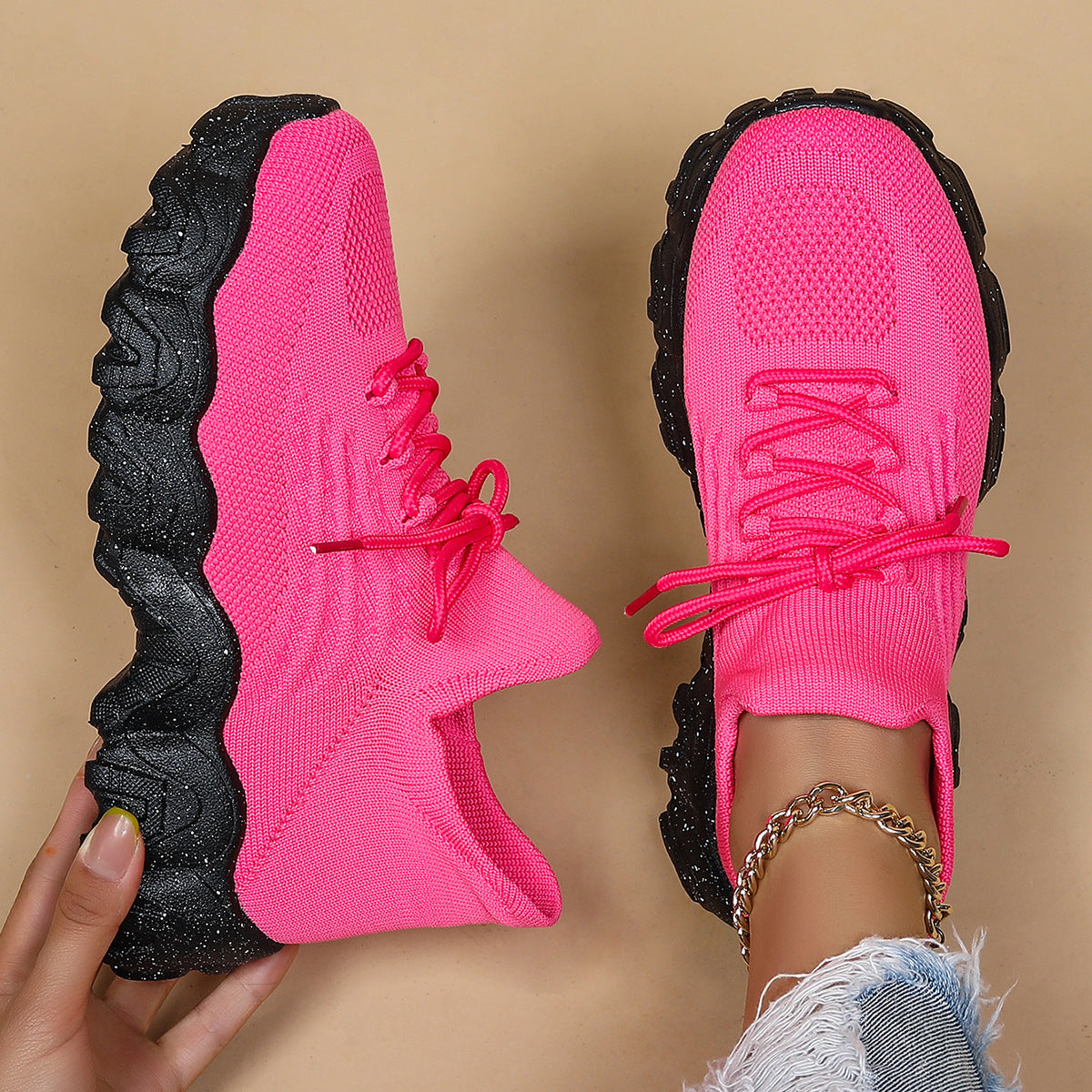 Women's Simple And Breathable Fly Woven Socks And Shoes  walking shoes