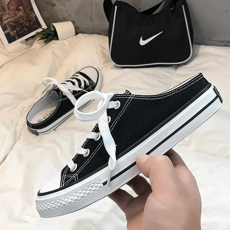 Round Toe Lace-Up Canvas Sneakers  Sneakers