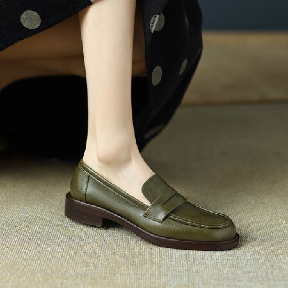 British-style Vintage Women's Heeled Leather Shoes 