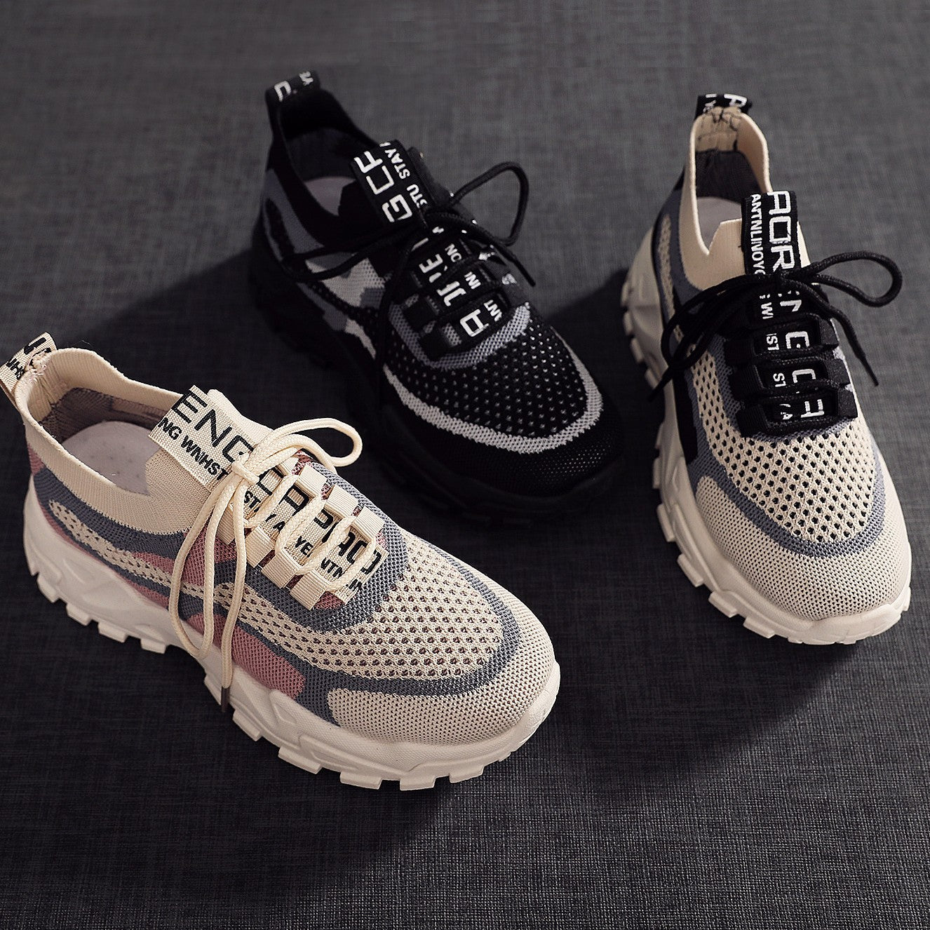 Flyknit shoes breathable and comfortable thick soled shoes dad shoes women's sports shoes  walking shoes