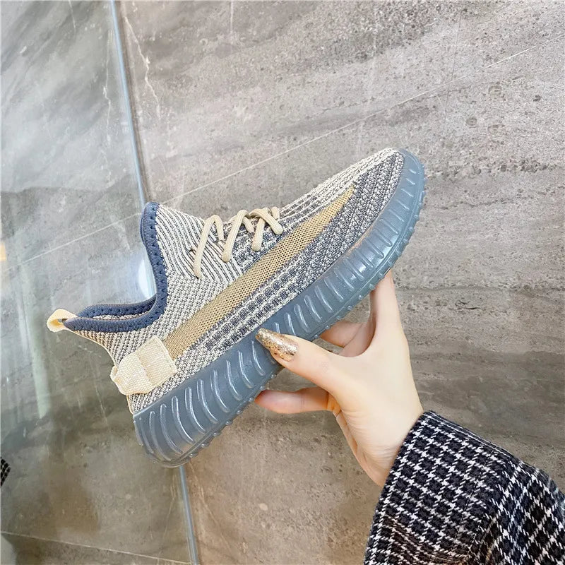 Mesh Lace-Up Platform Athletic Shoes  walking shoes