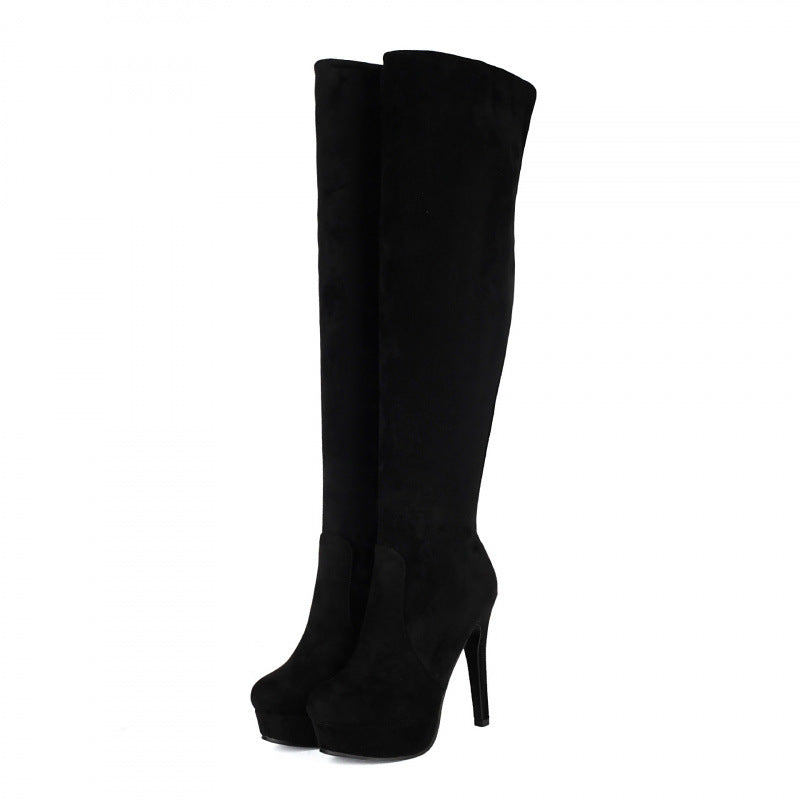 Suede Elastic Over-the-Knee High Heel Riding Boots Women 