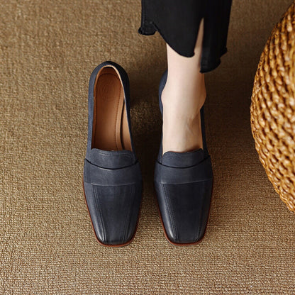 Square-toe Chunky-heel Mid-heel Low-cut Shoes 