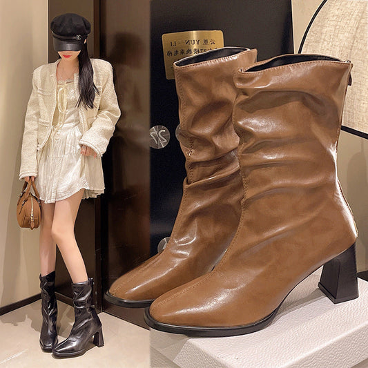 Large Size Women's Autumn And Winter High Heel Plus Fat Botton Width Ankle Boots CJ