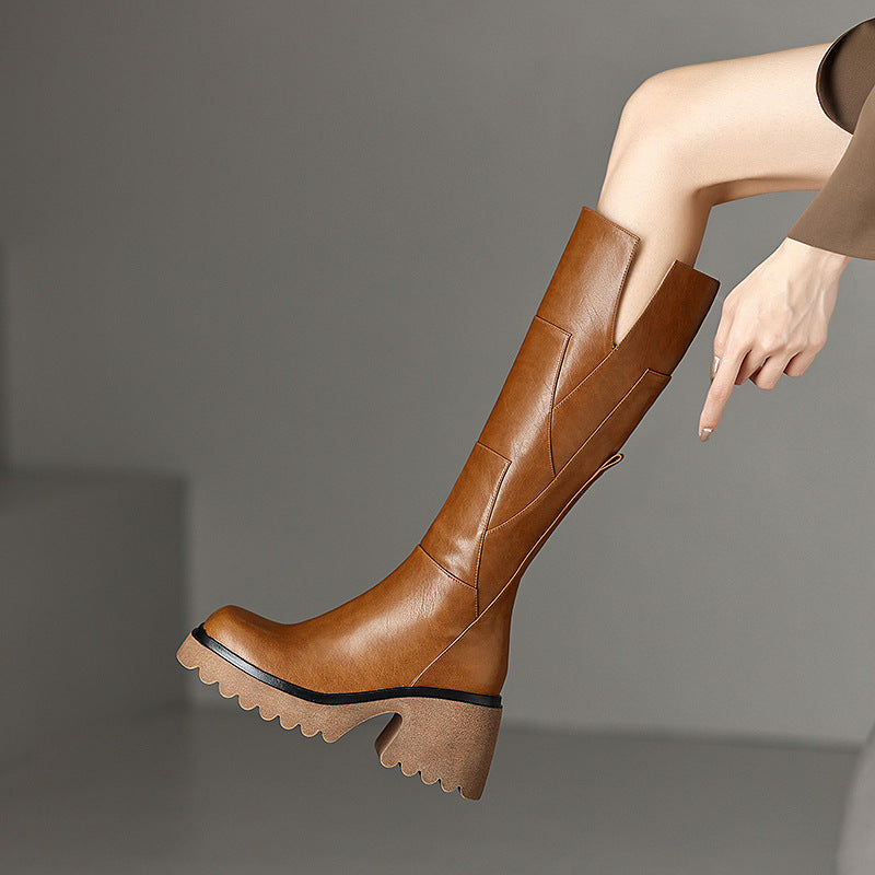 Brown Women's Platform Below The Knee Boots  Boots