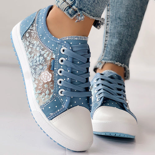 Floral Embroidered Polka Dot Print Sneakers CJ US