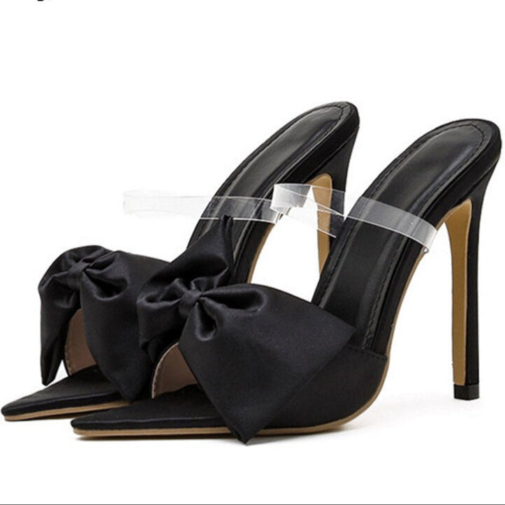 New Fashion Bowknot Women's Slippers Pointed Toe Thin High Heels Summer Elegant Dress Party Ladies Slides Pumps Shoes  casual slippers