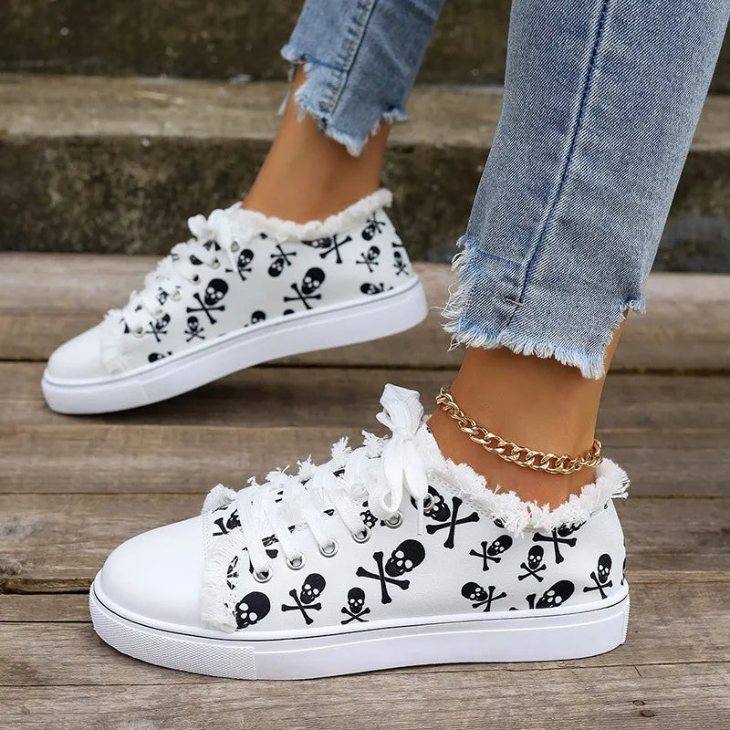 Raw Hem Printed Canvas Sneakers  Sneakers