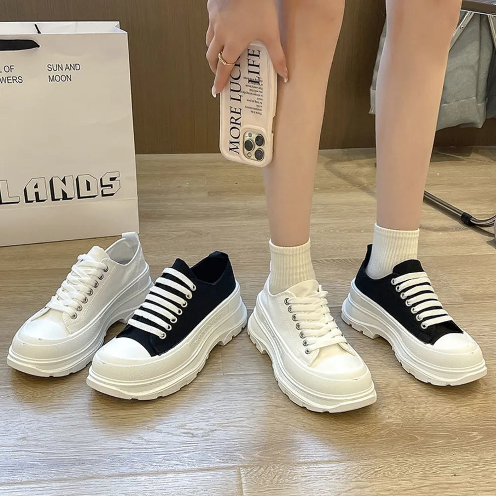 Lace Up Round Toe Platform Sneakers  Sneakers