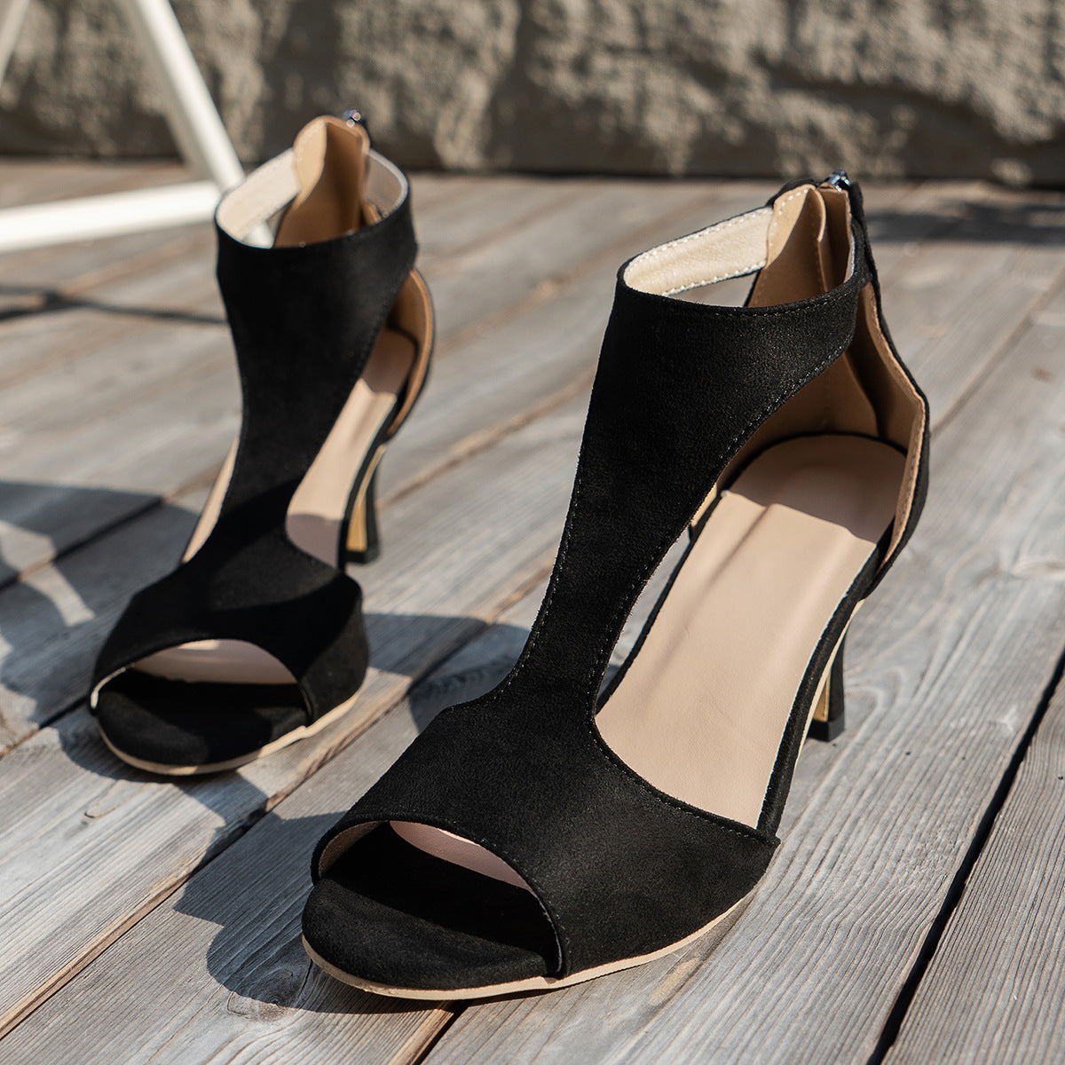 Women's Zipper Bag Heel Peep Toe Shoes After Summer 