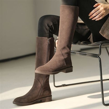 Women's Solid Color Fashion Frosted Long Martin Suede Boots 