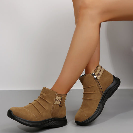 Round Head Women's Autumn And Winter Frosted Martin Boots Casual All-matching