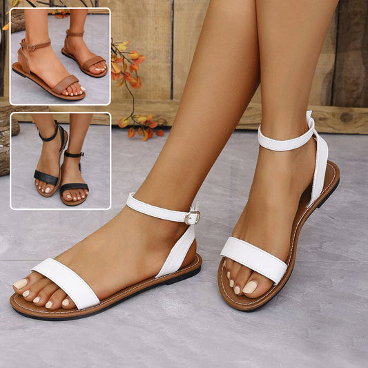 One-straped Flat Sandals Summer Buckle Roman Shoes Fashion Simple Sandal  casual slippers