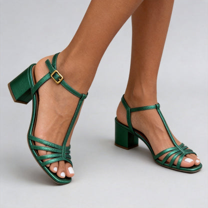 Elegant high-heeled strap with T-shaped buckle party women's sandals 