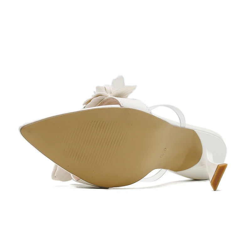 Eilyken Summer PVC Transparent Flower Sexy Pointed Toes Thin Heels Slippers Woman Dress Party Mules Slides Shoes Zapatos De Muje  casual slippers