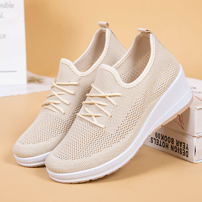 Mesh shoes women's inner height shoes breathable mesh surface slip resistant soft sole comfortable casual shoes  walking shoes