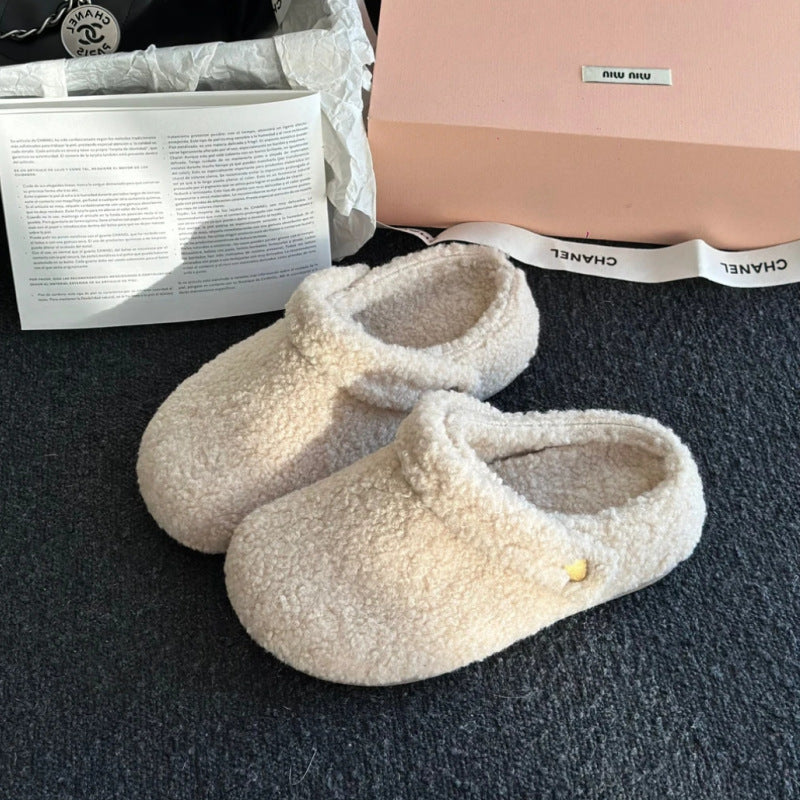 Closed Toe Half Slippers For Women Fleece-lined Thickened Two-way Wear Fluffy Shoes 