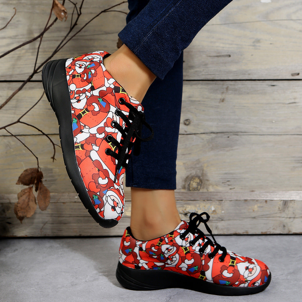 Women's Floral Santa Claus Sneakers And Nude British Lefu Shoes For Women  Sneakers