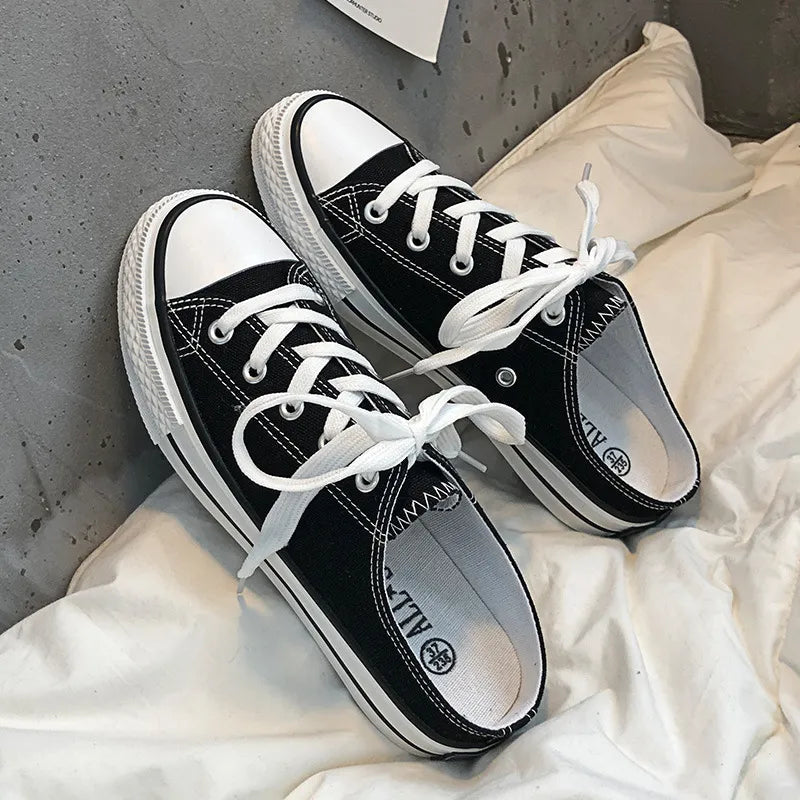 Round Toe Lace-Up Canvas Sneakers  Sneakers