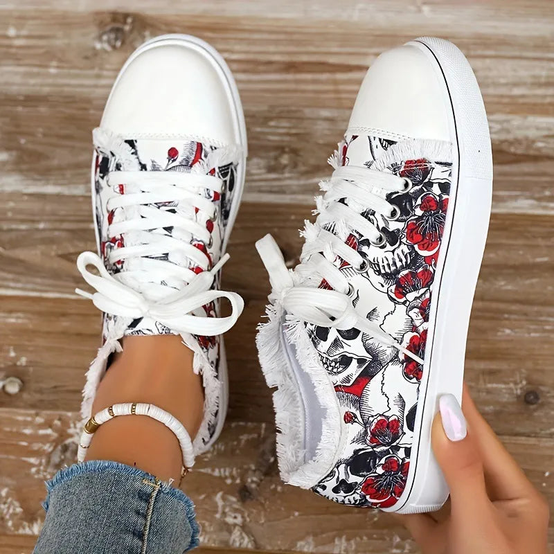 Raw Hem Printed Canvas Sneakers  Sneakers