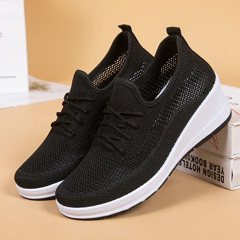 Mesh shoes women's inner height shoes breathable mesh surface slip resistant soft sole comfortable casual shoes  walking shoes