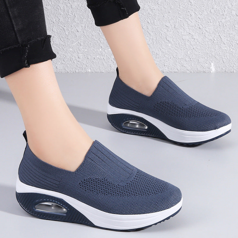 Women's shoes with thick sole and air cushion comfortable for casual sports breathable and fly woven soft soled women's shoes  walking shoes