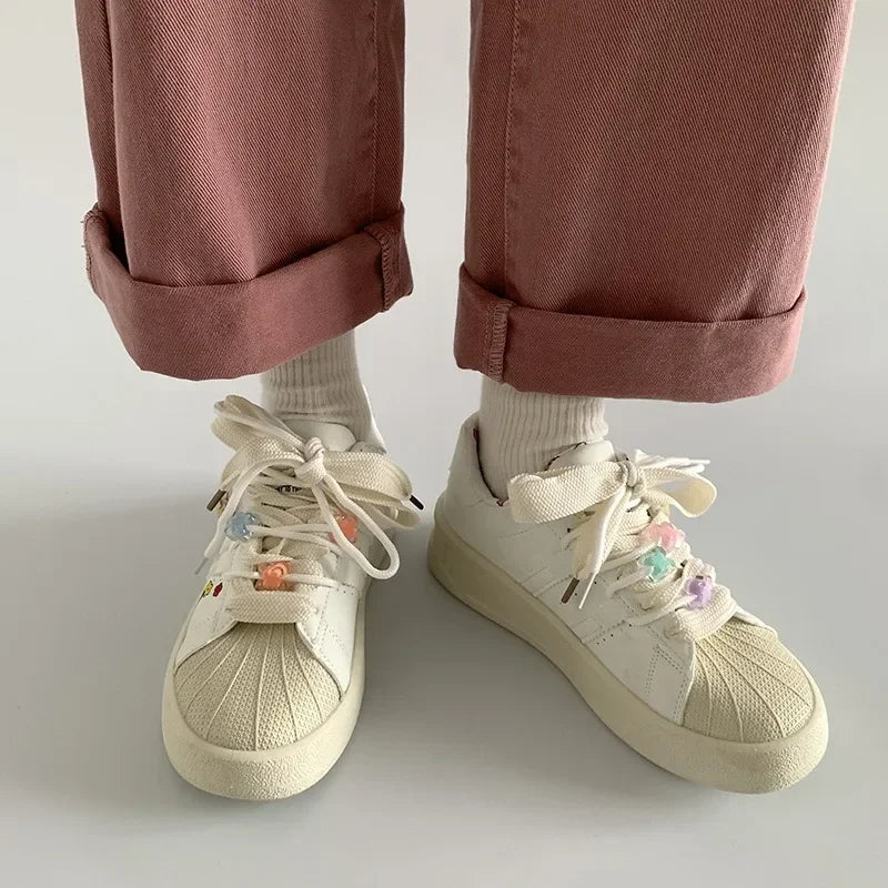 Spring Sports Running White Chunky Sneakers Women Shoes Platform Loafers Lace Up Flats Trend Spring Casual  Vulcanized Shoes  Sneakers