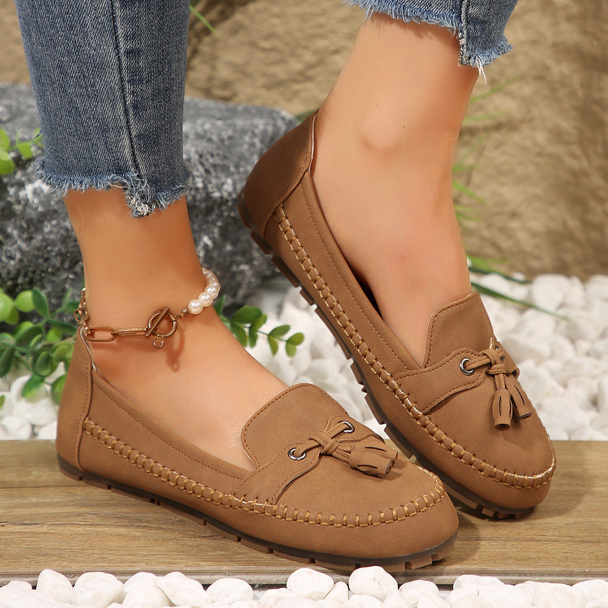 Women's Round Head Loafers Fashion Non-slip Soft Comfortable Flats Shoes  casual slippers