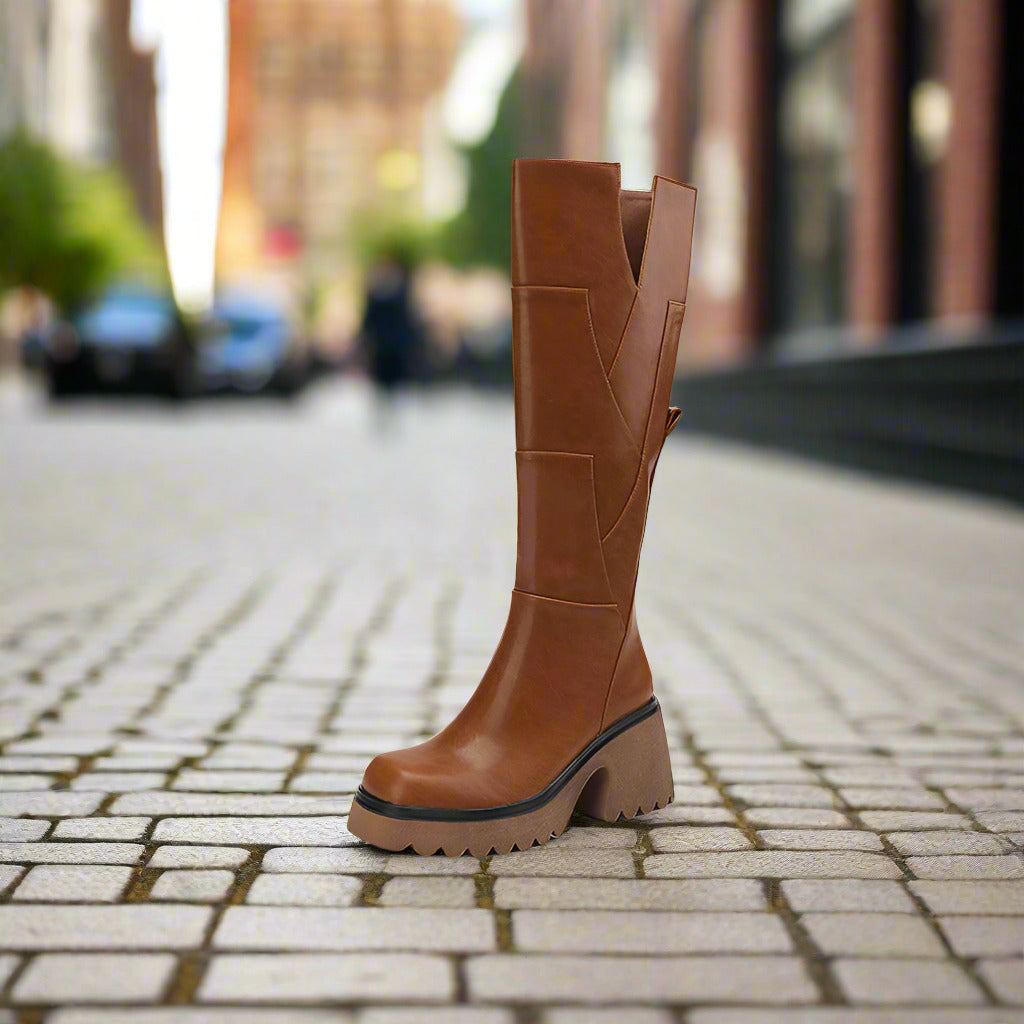 Brown Women's Platform Below The Knee Boots  Boots