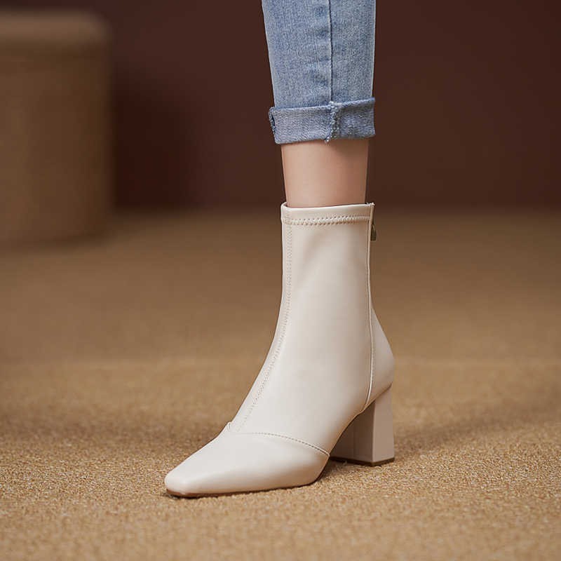 Soft Leather Back Zipper With Velvet To Show Skinny Boots CJ