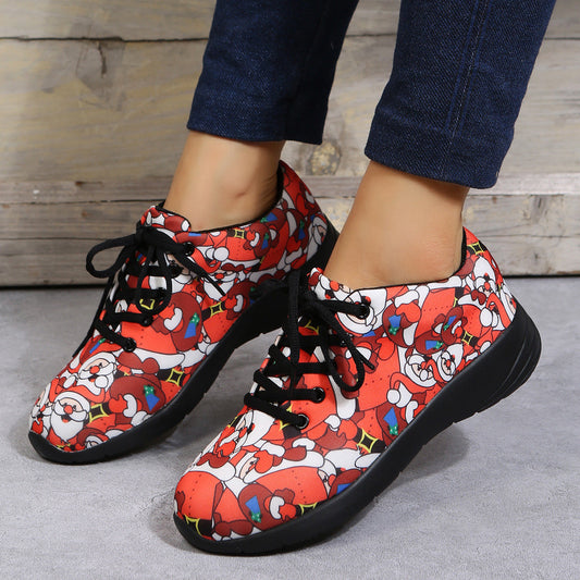 Women's Floral Santa Claus Sneakers And Nude British Lefu Shoes For Women  Sneakers