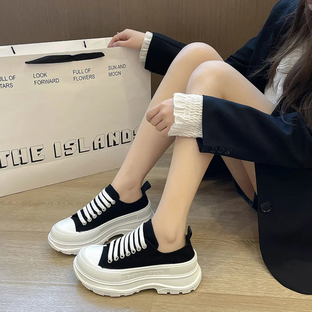 Lace Up Round Toe Platform Sneakers  Sneakers