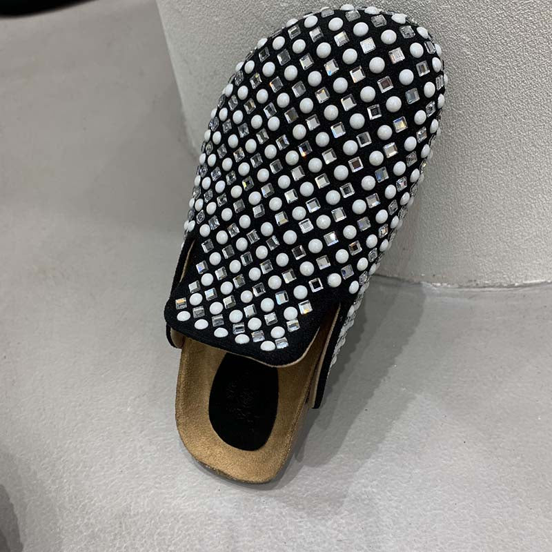 Mules Slippers Women Casual Summer Slides Rhinestones Female Shoes Ladies Outside Round Toe Flats  casual slippers