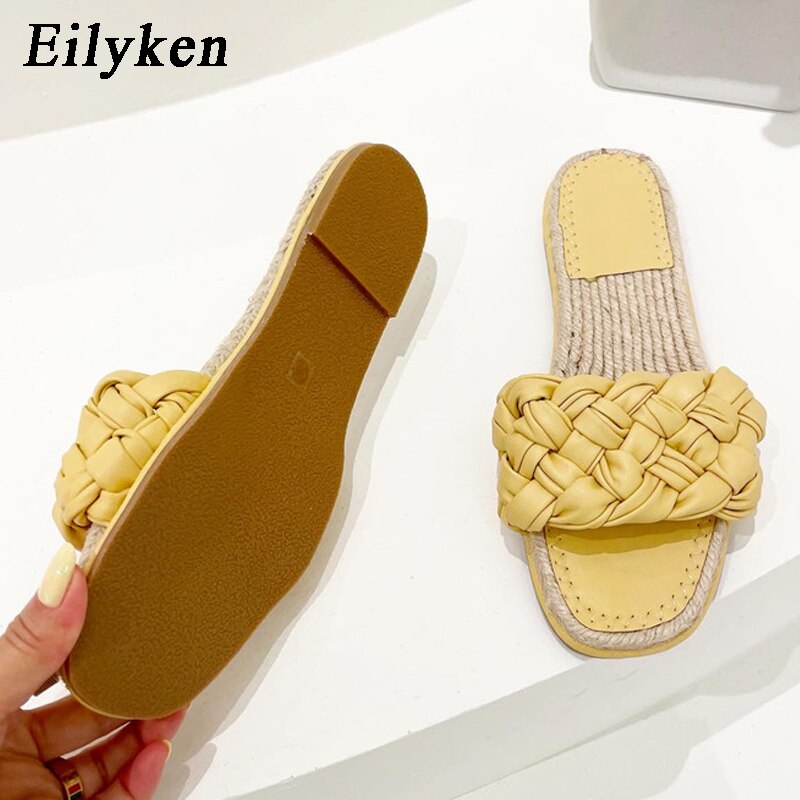 Summer New Women's Slippers Fashion Weave Flat Heel Casual Ladies Shoes Outdoor Beach Peep Toe Female Slides Shoes  casual slippers