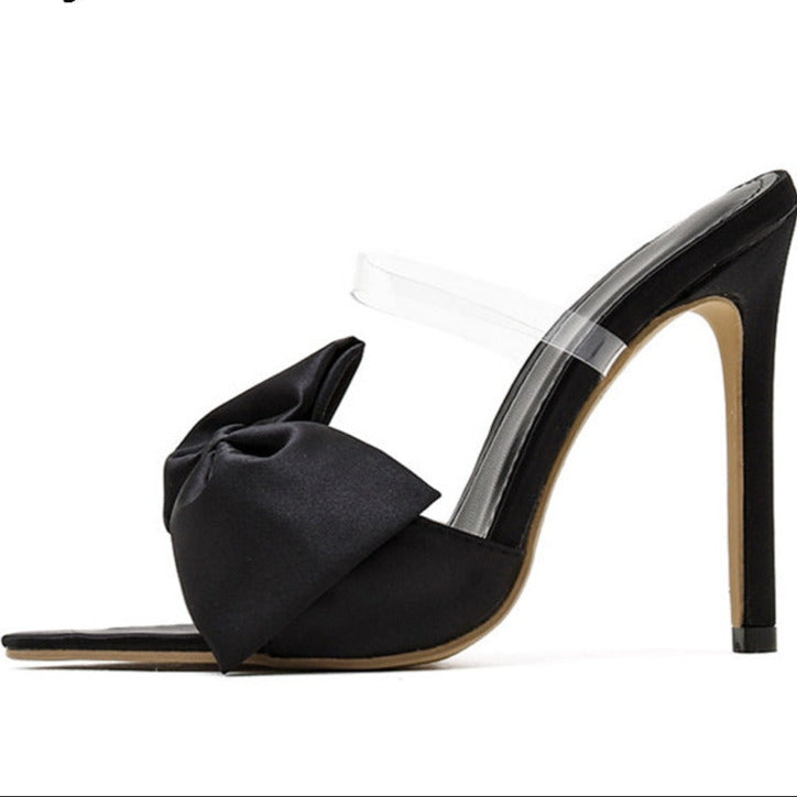 New Fashion Bowknot Women's Slippers Pointed Toe Thin High Heels Summer Elegant Dress Party Ladies Slides Pumps Shoes  casual slippers