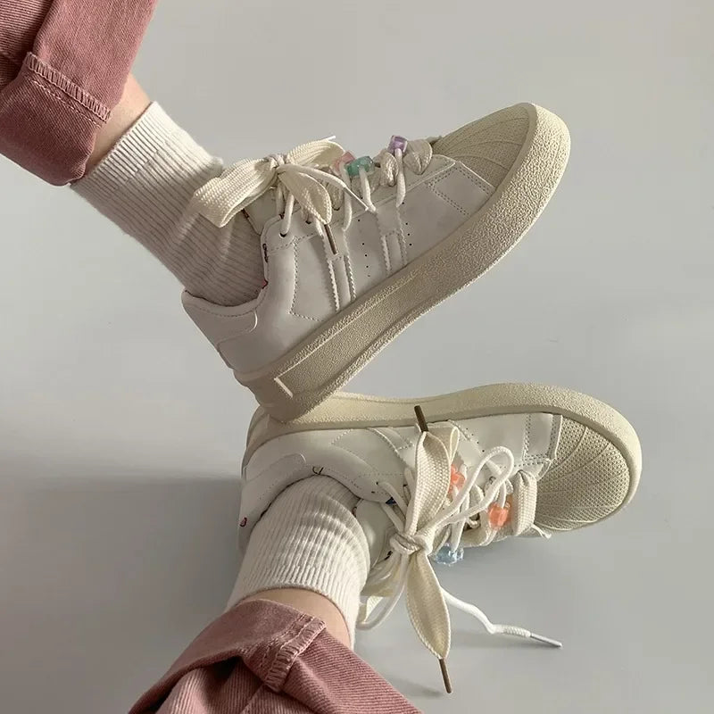 Spring Sports Running White Chunky Sneakers Women Shoes Platform Loafers Lace Up Flats Trend Spring Casual  Vulcanized Shoes  Sneakers