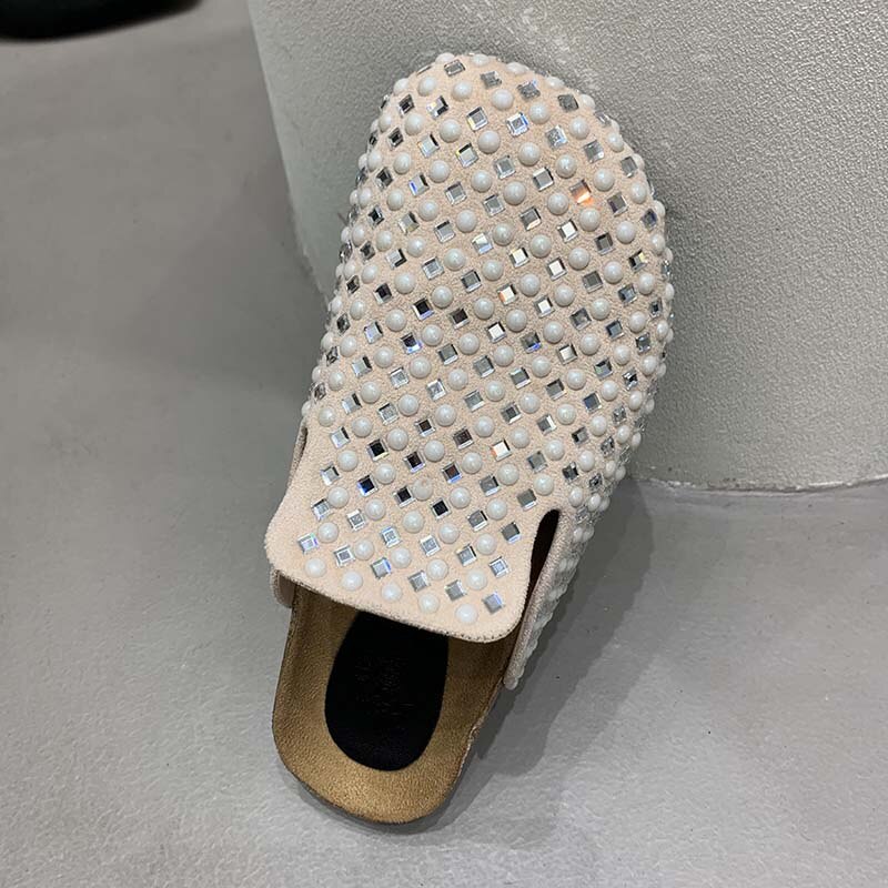 Mules Slippers Women Casual Summer Slides Rhinestones Female Shoes Ladies Outside Round Toe Flats  casual slippers