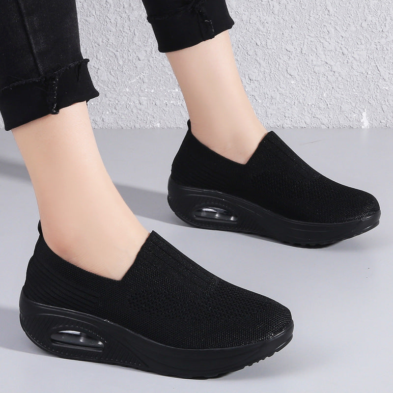 Women's shoes with thick sole and air cushion comfortable for casual sports breathable and fly woven soft soled women's shoes  walking shoes