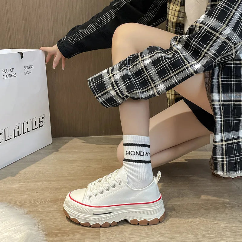 Round Toe Platform Canvas Sneakers  Sneakers
