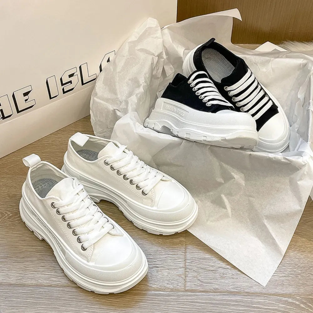 Lace Up Round Toe Platform Sneakers  Sneakers