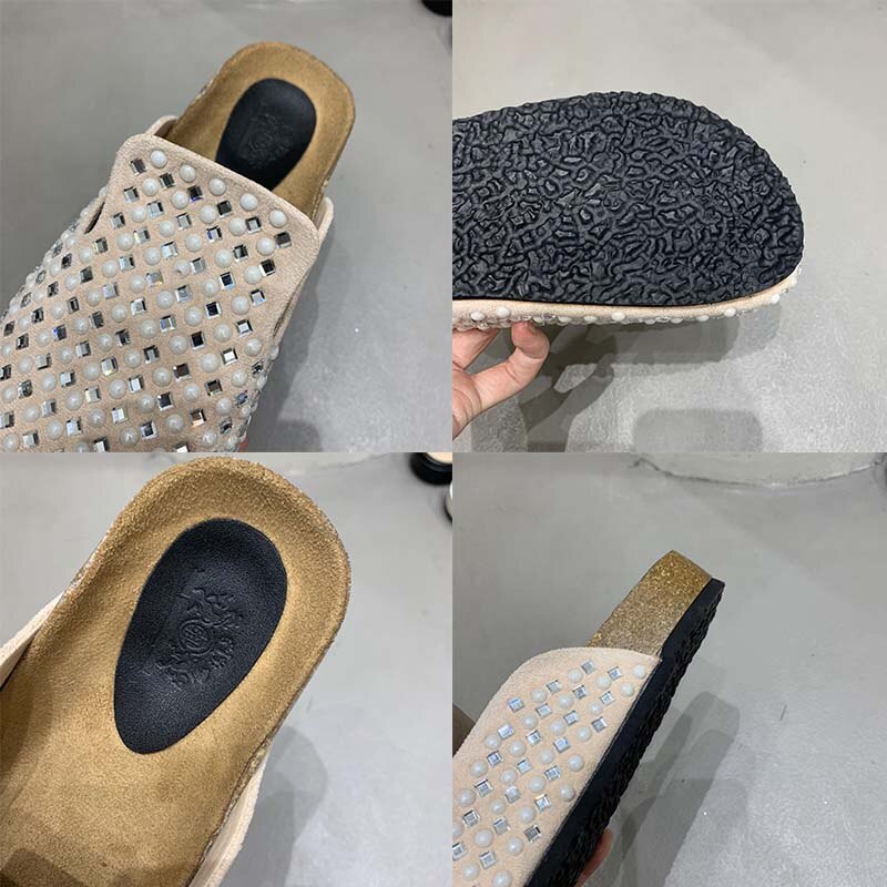 Mules Slippers Women Casual Summer Slides Rhinestones Female Shoes Ladies Outside Round Toe Flats  casual slippers