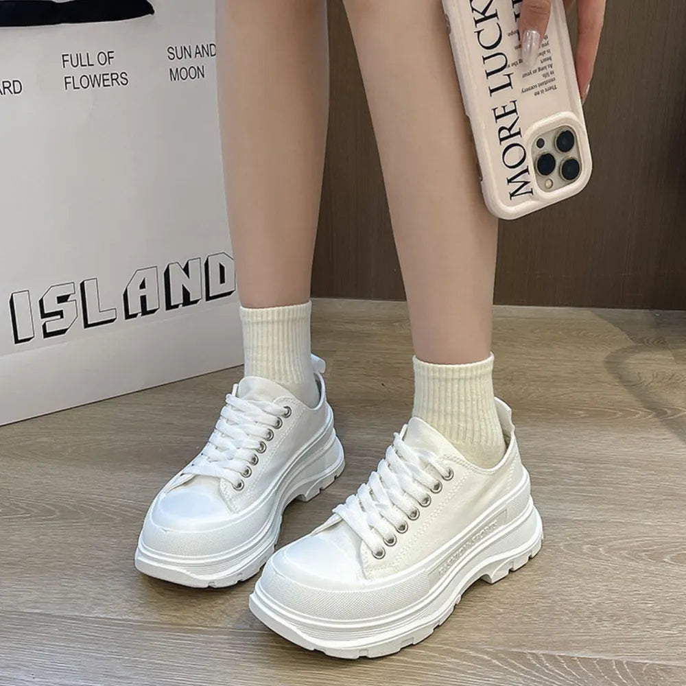 Lace Up Round Toe Platform Sneakers  Sneakers