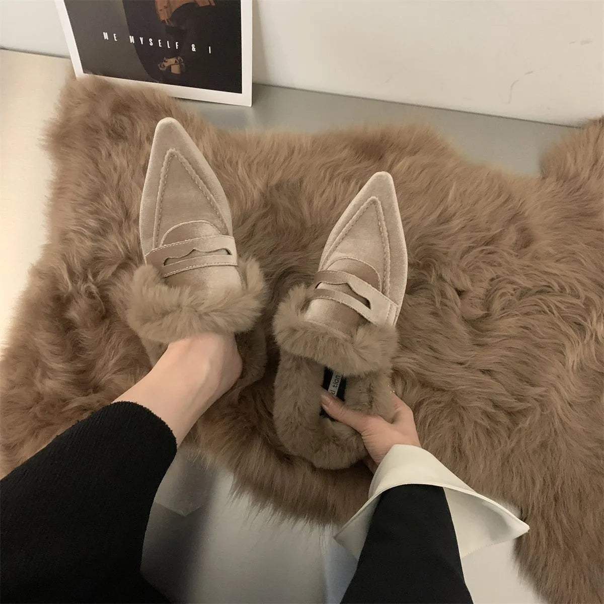 Women Thick Fur Winter Slippers Warm Shoes Slippers Platform Heels Casual Cotton  Home Slides Boots  New Plush Women Shoes  casual slippers