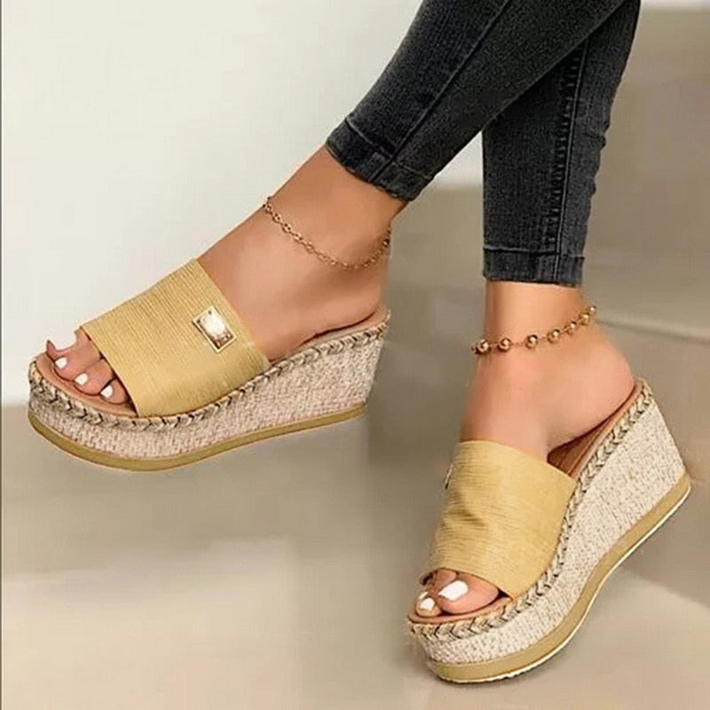 Puimentiua Platform Wedges Slippers Women Sandals New Female Shoes Fashion Heeled Shoes Casual Summer Slides Slippers Women  casual slippers