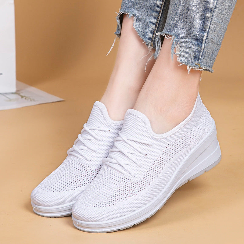 Mesh shoes women's inner height shoes breathable mesh surface slip resistant soft sole comfortable casual shoes  walking shoes