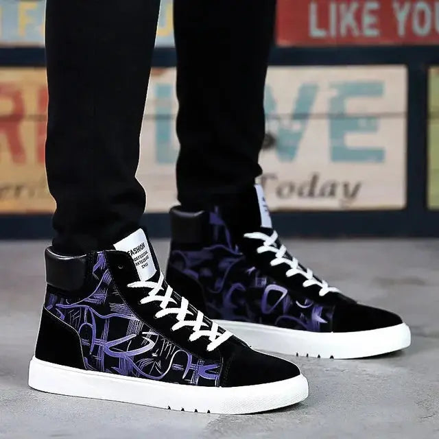 Vulcanized Canvas Shoes for Summer Graffiti High Top  Sneakers