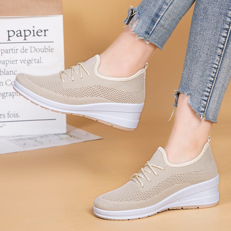 Mesh shoes women's inner height shoes breathable mesh surface slip resistant soft sole comfortable casual shoes  walking shoes